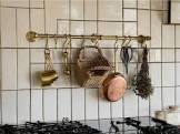 Handmade unlaced brass storage rail rack with hooks wall mount