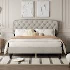 Adjustable headboard with fine linen, upholstery, and button turfing