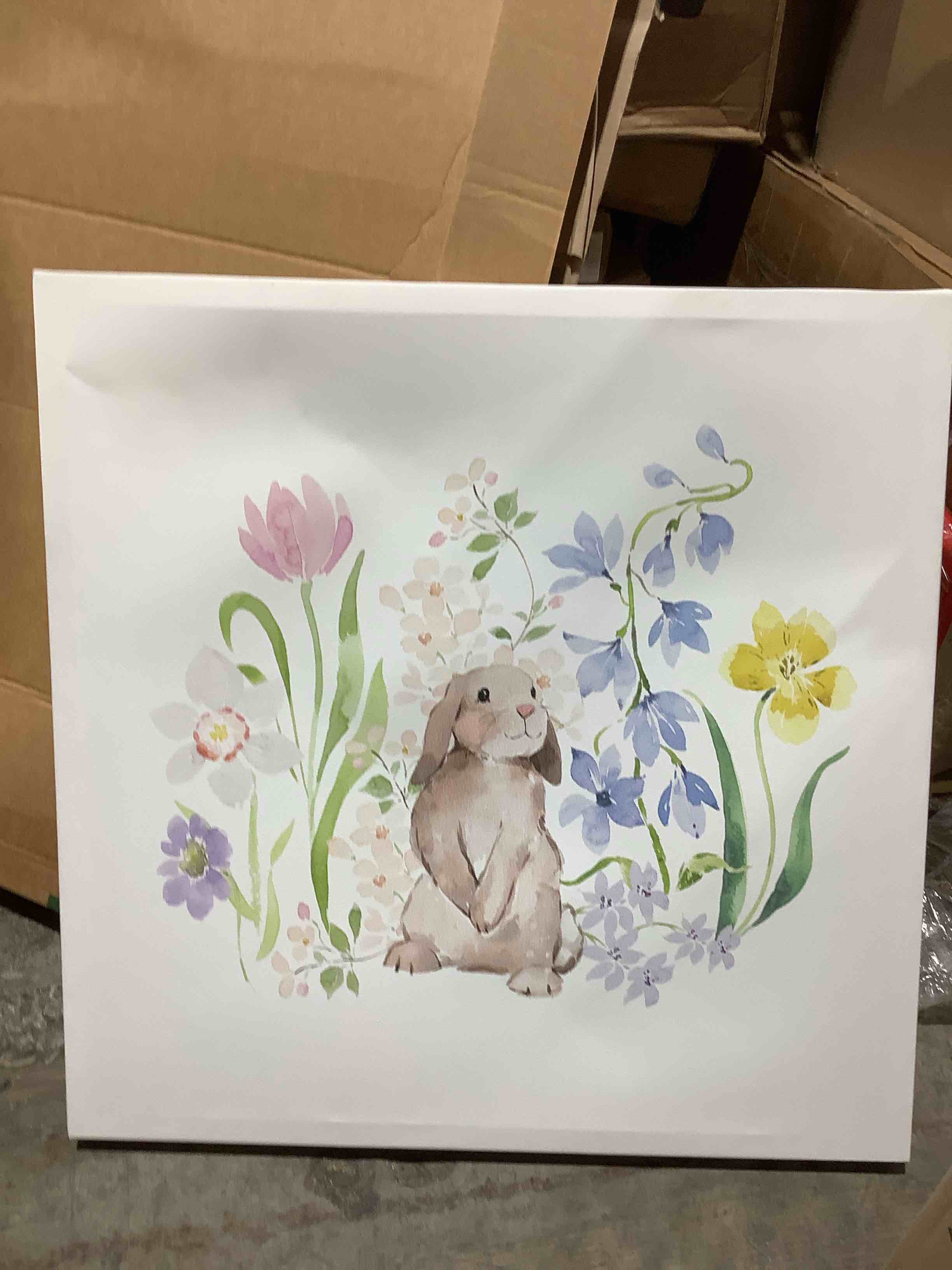 24" x 24" nursery pitcher rabbit with flowers