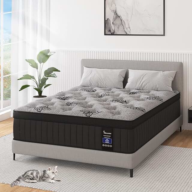 Viscountess Queen Mattress, 14 Inch Hybrid Mattresses in Box with Gel Memory Foam & Pocket Spring, Euro Top, Medium Firm for Back Support & Pressure Relief, Motion Isolation, Grey
