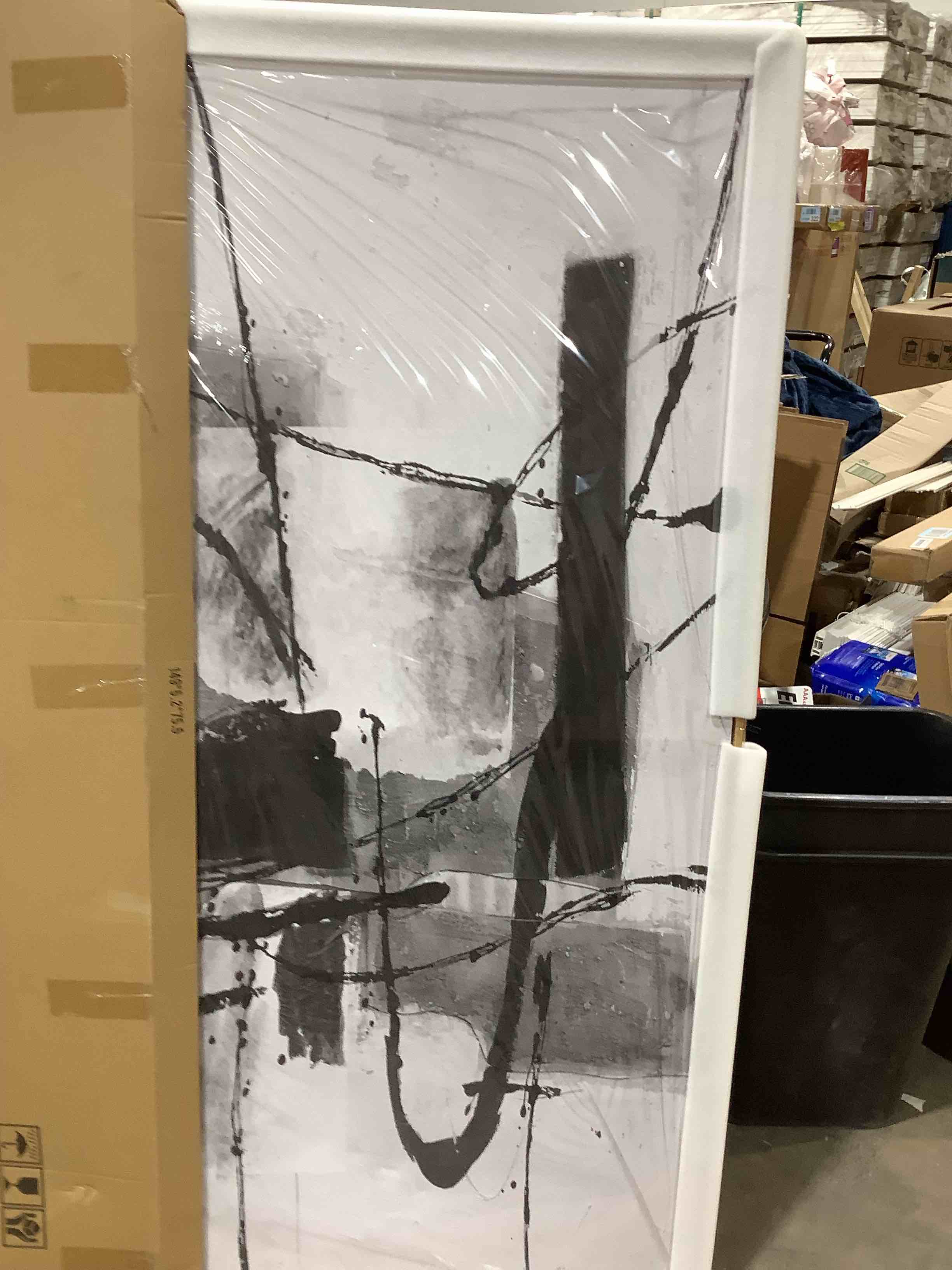 Condition photo showing New/Like New for 29" x 59" canvas abstract, black-and-white picture