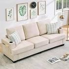 89" corduroy sofa couch, three seater sofa with square arms for living room, beige, incomplete 