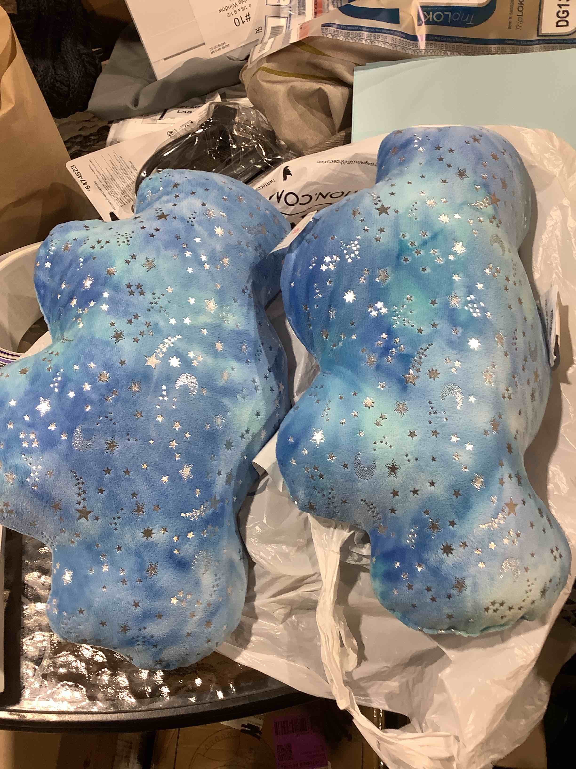 Sparkle blue star decorative pillows, 16 x 15”