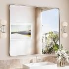 Bathroom vanity mirror with aluminum frame and tempered glass brush nickel