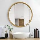 Natural 32 inch wood round wall mirror for bathroom bedroom vanity