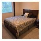 Amear solid wood foundation bed with matching footboard, full walnut color, incomplete 
