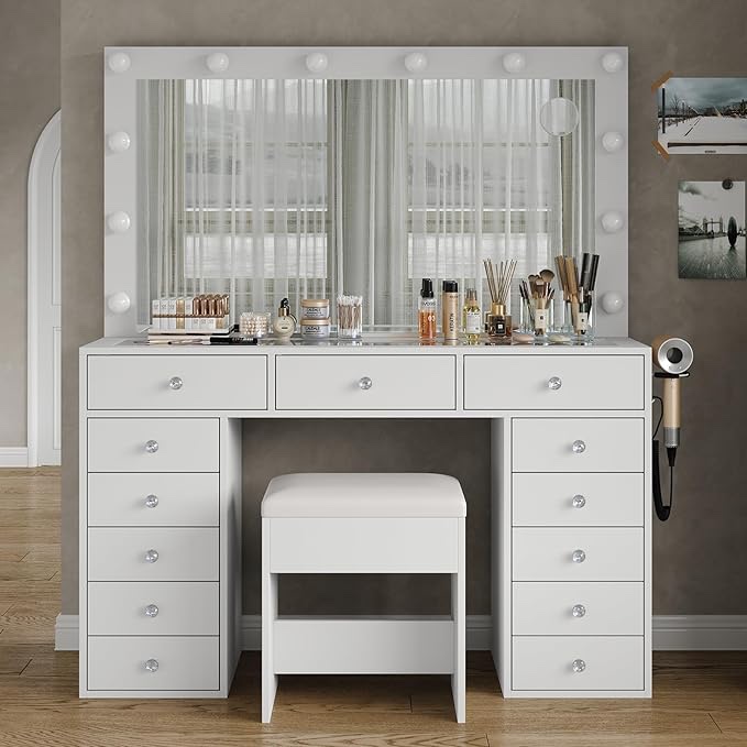 13 drawer vanity desk makeup vanity, white