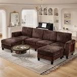 Four seat U sectional couch, 110 inch corner chase dark brown