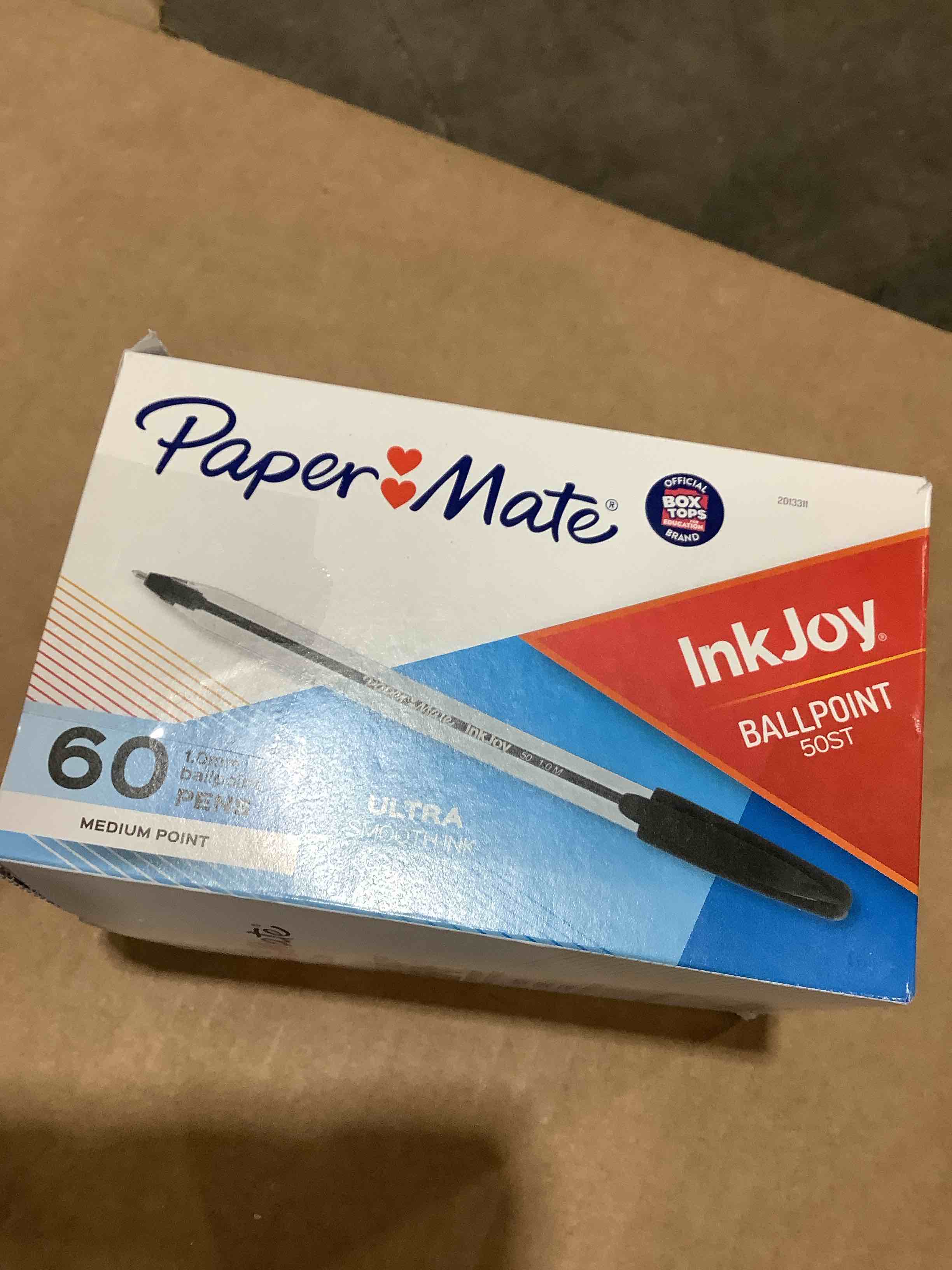 inkjoy 50st ballpoint pen  stick  medium 1 mm  black ink  white/black barrel  60/pack