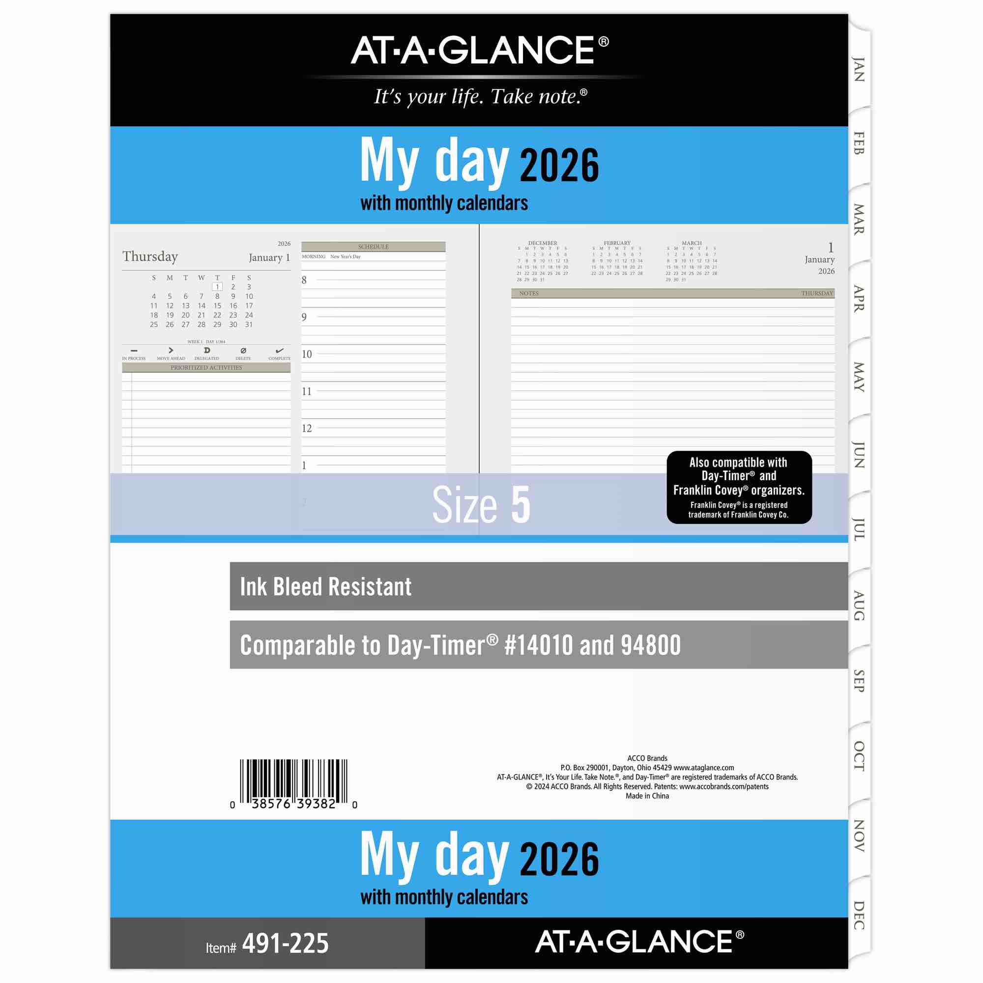 AT-A-GLANCE 2026 Daily Planner Two Pages Per Day Refill Loose-Leaf Folio Size 8