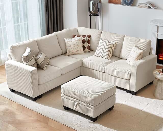Miller six piece, upholstered, L-shaped, modular sectional sofa, beige, incomplete 