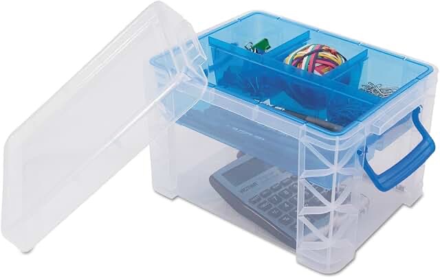 advantus  avt37375  super stacker divided supply box  1 each  clear blue