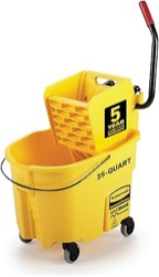 rubbermaid commercial products wavebrake 35 qt. side-press mop bucket and wringer combo on wheels, yellow, for professional/industrial/business heavy-duty floor cleaning/mopping