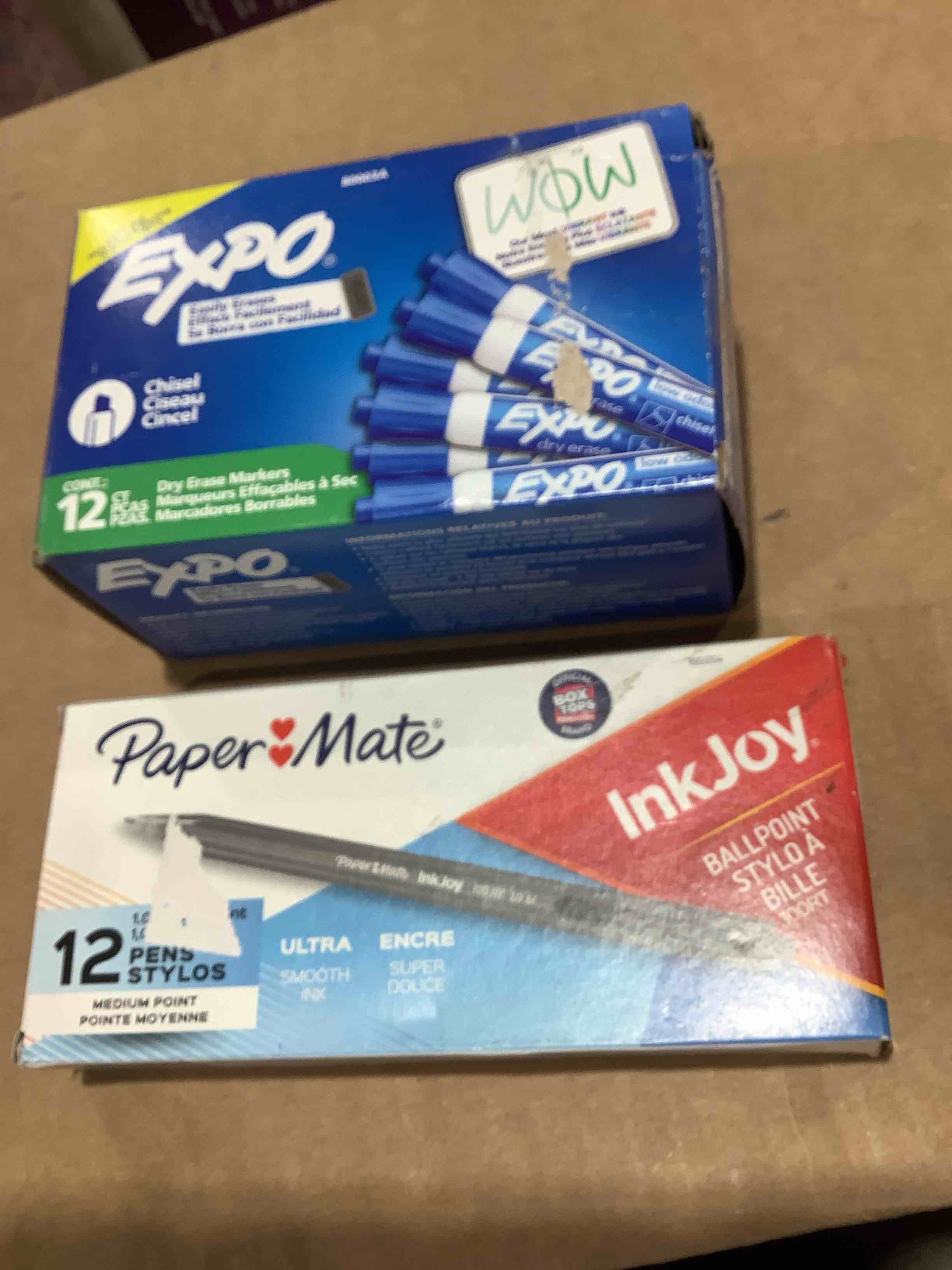 Expo 12 blue dryer, eraser markers and paper mate 12 pins