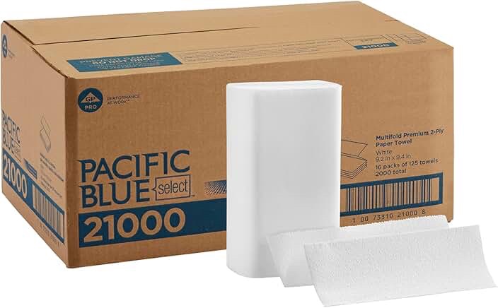 Georgia Pacific Professional Blue Select Multi-Fold 2 Ply Paper Towel  9 1/5 x 9 2/5  White 125/PK  16 PK/CT -GPC21000