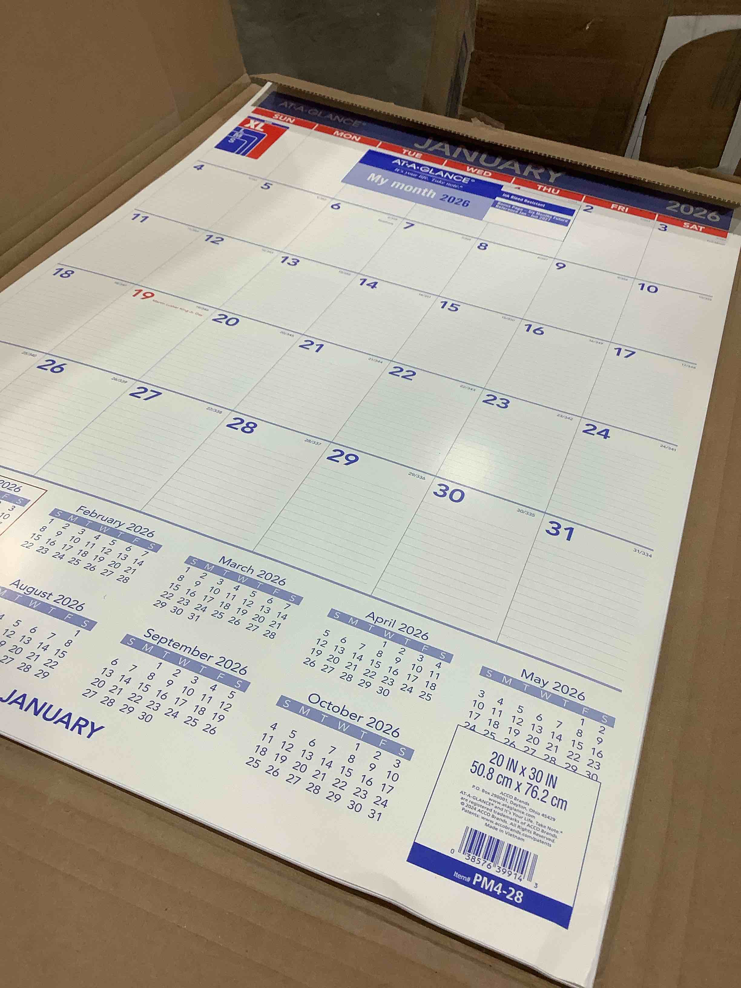 at-a-glance 2026 monthly wall calendar large 20 x 30 - monthly wall calendars