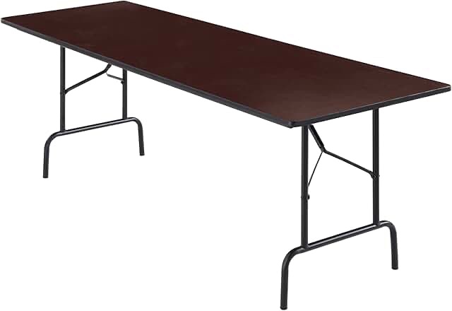 staples folding table, 96"l x 30"w, walnut (27097/51257)