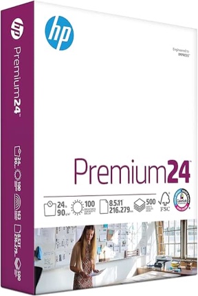 hp printer paper premium 24lb 8.5x11 white 1 ream 500 sheets