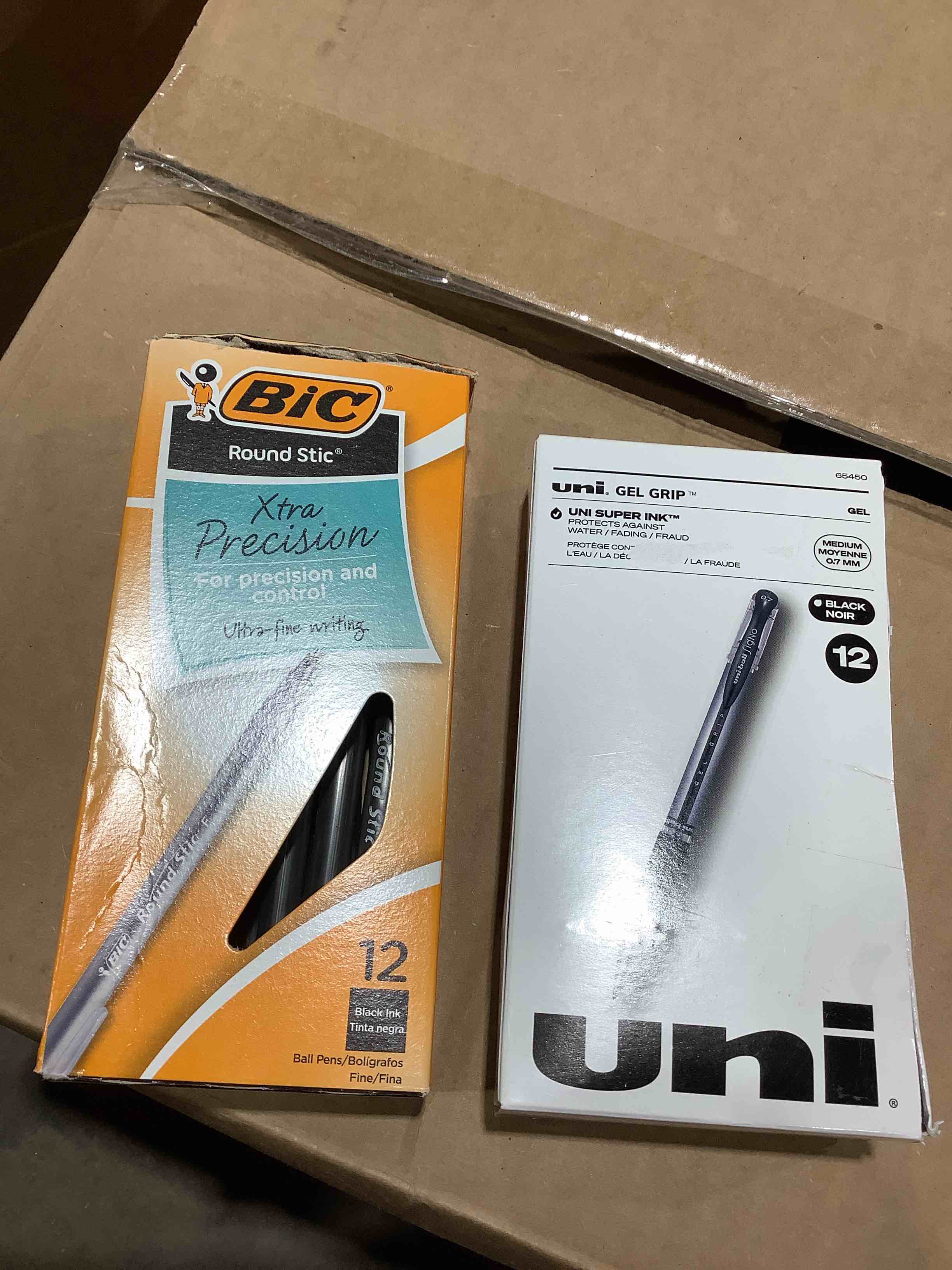 bic round, stick, extra precision, black ink pens and uni gel gri 12 ct