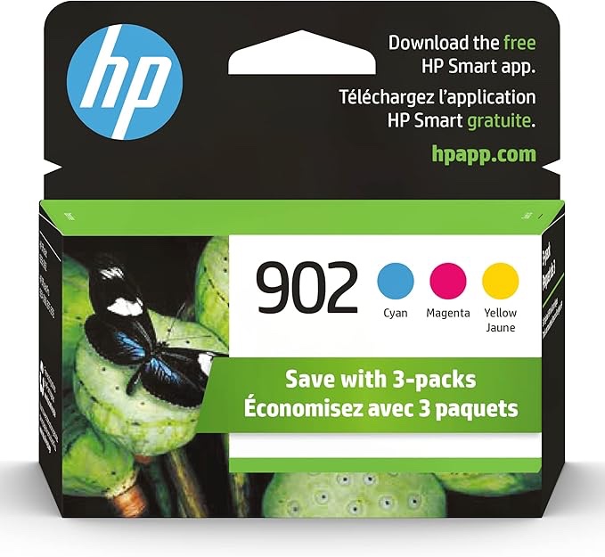 hp 902 c/m/y 3pk ink cartridges - cyan, magenta, yellow (t0a38an#140): standard yield, multiple colors