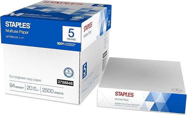 staples 8.5  x 11  multipurpose paper 20 lbs. 94 brightness 500/rm 8 rm/ct 1149611