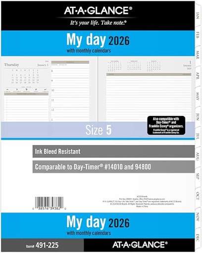 AT-A-GLANCE 2026 Daily Planner Two Pages Per Day Refill Loose-Leaf Folio Size 8