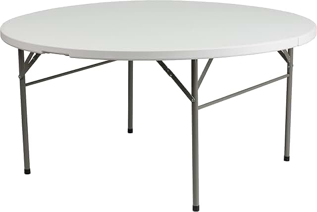 Flash Furniture Scarborough 5-Foot Round Bi-Fold White Plastic Folding Table with Carrying Handle