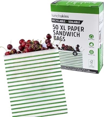 Lunchskins Paper XL Sandwich Bag - Green Stripe - 50ct