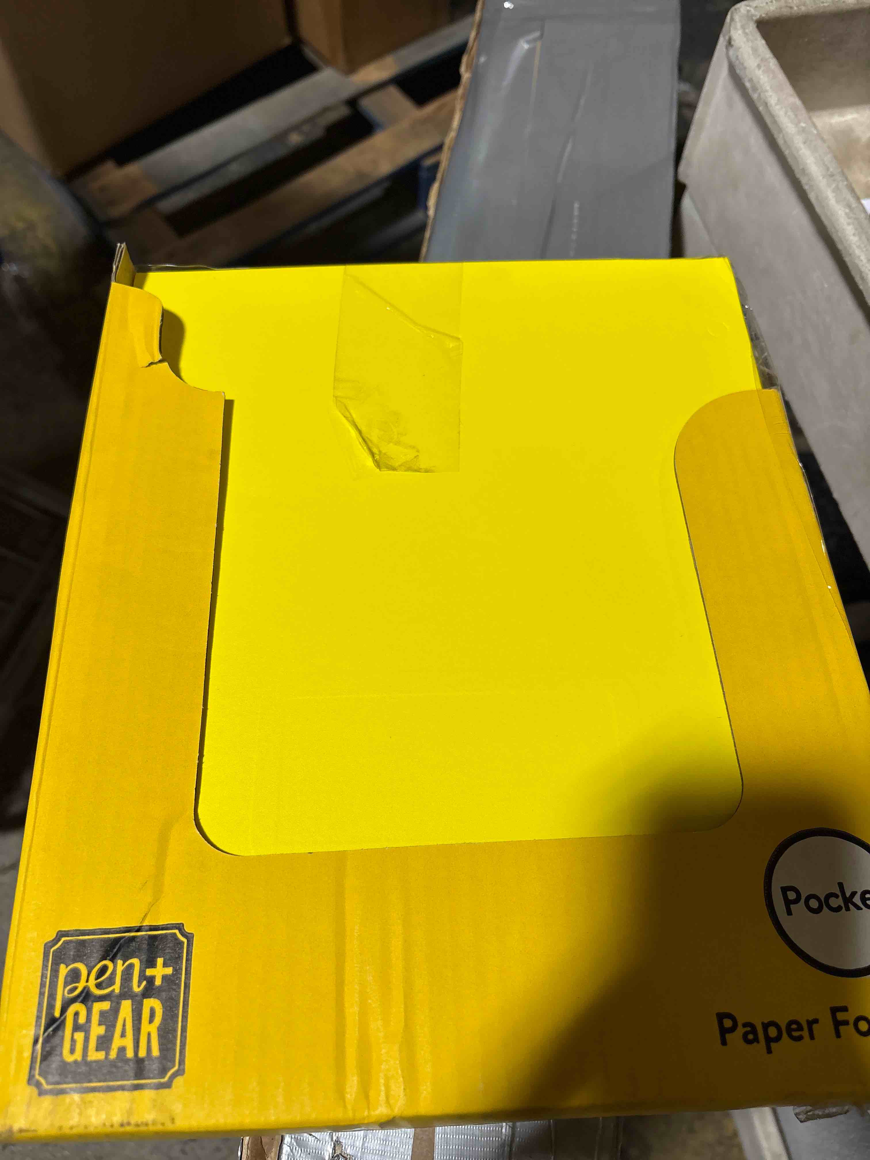 box of pocket paper folders yellow 