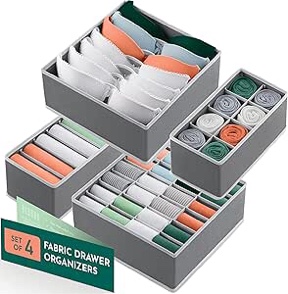 Ruboxa Dresser Organizer - Set of 4 Drawer Organizers for Clothing, Bra and Underwear Organizer Bins for Bedroom Organization, Breathable, Easy Assemble, Foldable, for Lingerie, Sock, Tie ETC. (Gray)