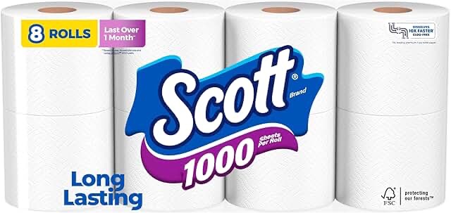 Scott 1000 Sheets Per Roll Toilet Paper  Bath Tissue  8 count