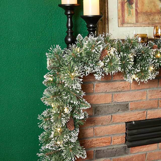 Placide 9 foot pre-lit frosted greenery pinecone Christmas garland