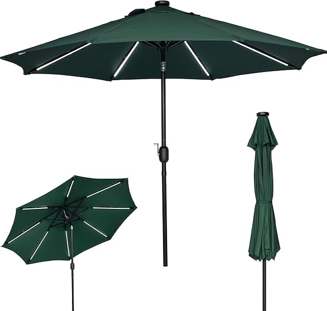 Sunnyglade 9 foot solar LED lighted patio umbrella, green