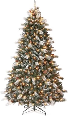 7’ Pre-lit artificial Christmas tree, frosted tips and decorative berries, Norway spruce 250 warm white lights