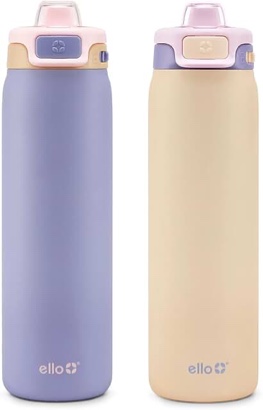 Ello Flip to Fill, Pop to Drink Stainless Steel Water Bottle with Leak-Proof Locking Lid, 22 oz – Reusable Insulated Travel Bottle, Color: Cornflower/Blush Breeze