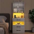 Manech 51.8 inch tall nightstand with changing station and LED lights, gray