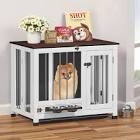 Dog crate furniture indoor wooden kennel with 360 rotating feed