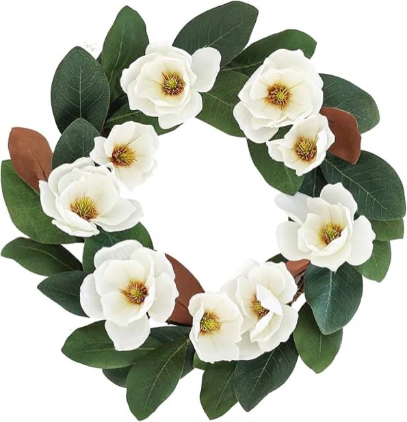 All Seasons Wreath for Front Door w/Silk Cream Magnolia, 20-22 Inch Year Round Outdoor Spring Summer Wreath Farmhouse Indoor Decor, Flower Wreath for Wedding Home Wall Window Porch, White