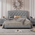 Stylish transition king upholstered bed for comfort and support, elegant gray finish