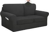 Polyester box cushion, loveseat, slip, cover, black