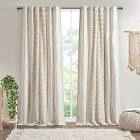 INK+IVY Imani Cotton Printed Curtain Panel with Chenille Stripe and Lining Ivory 50x84
