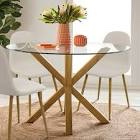 Eastep 39.4 inch brown glass top metal base dining table