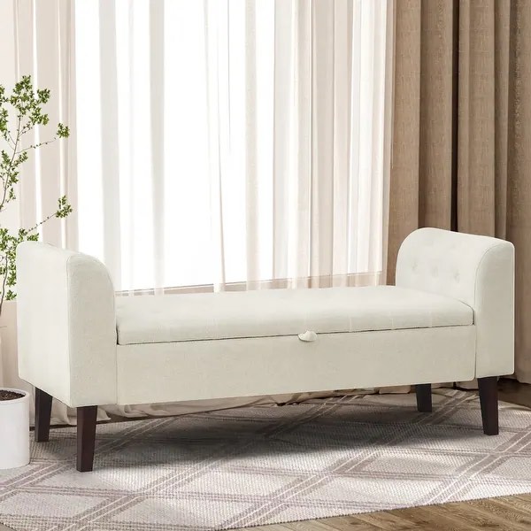 56 inch upholstered, turf, storage ottoman bench