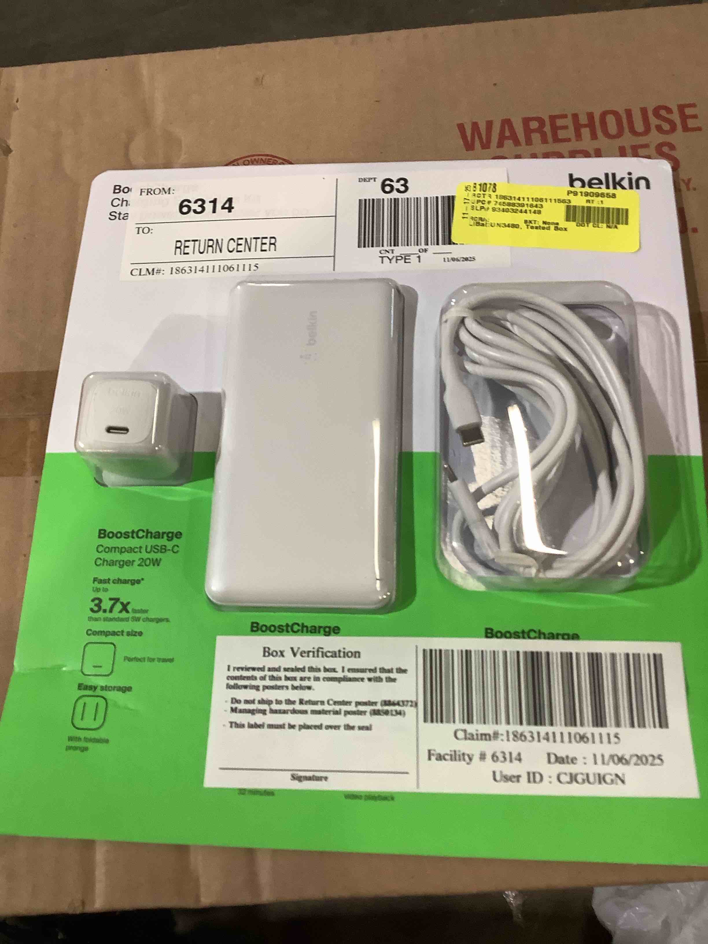 Belkin boost charge, power, bank, 10k, USB-C to USB-C cable