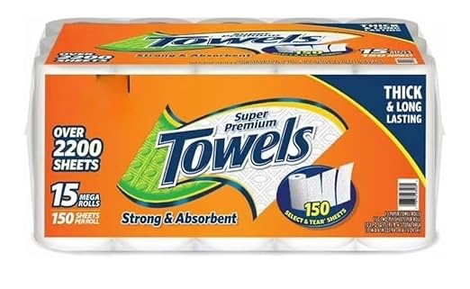 Member's Mark Super Premium Paper Towels, Select & Tear, White, 15 Mega Rolls