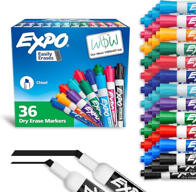 Expo Low Odor Dry Erase Markers  Chisel Tip  Assorted  36 Count
