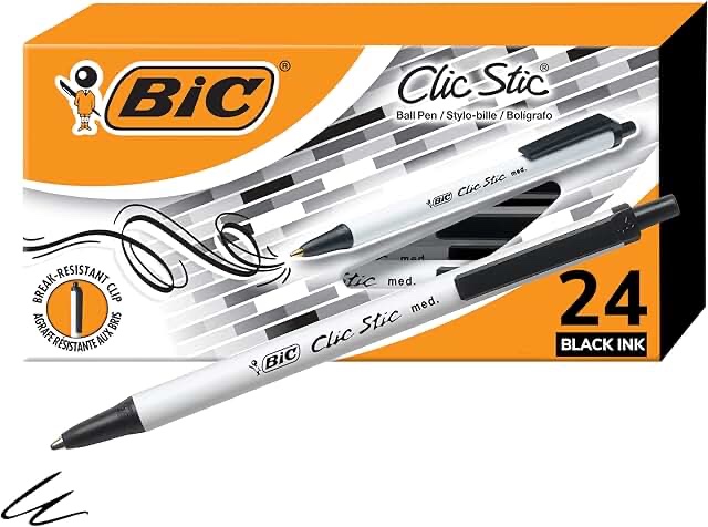 BIC Clic Stic Black Ballpoint Pens Medium Point (1.0mm) 24-Count