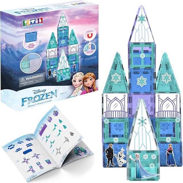 Tytan Tiles Official Disney Licensed Frozen Castle Magnetic Tiles 68 Piece Building Set, Powerful STEM/STEAM Learning Workbook, Creative Architectural Play, Shape & Pattern Recognition, Ages 3 and Up