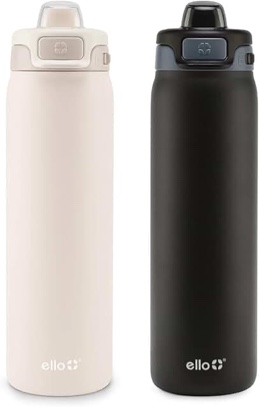 Ello 22 ounce two pack of flip and fill drink containers, black and cream