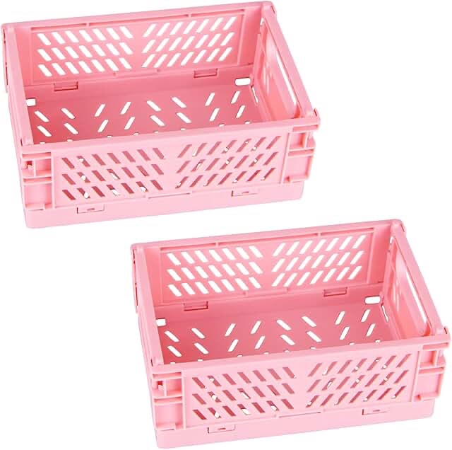 Pink plastic crate good for organizing krafts, 1 crate
